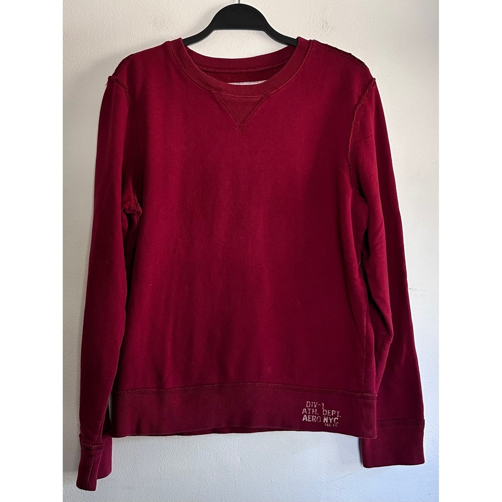 Aeropostale Burgundy Athletic Sweatshirt Graphic M Raw Edge Stitching Grunge Y2K